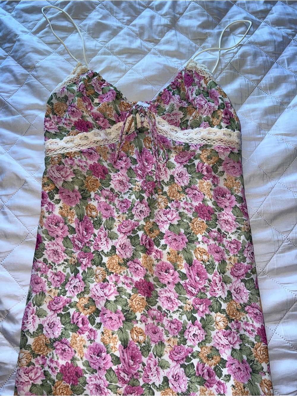 Princess Polly Floral Lace-Trim Chemise in Pink, Cream & Green